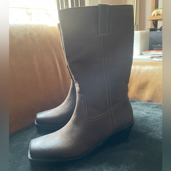 NWT Zara Leather biker boots distressed brown boho western grunge festival oiled - Picture 13 of 16